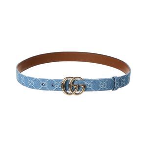 Gucci Gg Marmont Thin Gg Denim & Leather Belt, Blue